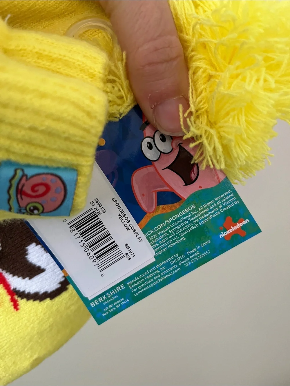 SpongeBob SquarePants Yellow Kids Pom-Pom Earflap Hat with Mittens- osfm